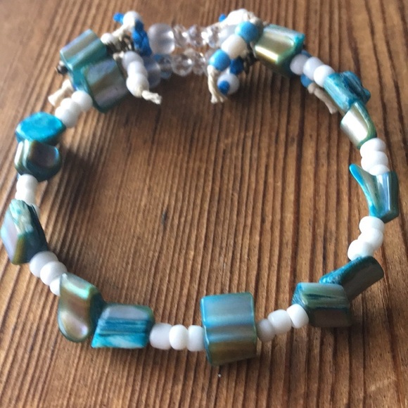 Blue and White Beaded Bangle Bracelet,  Handmade Ladies Bracelet,  Blue … - Picture 4 of 7